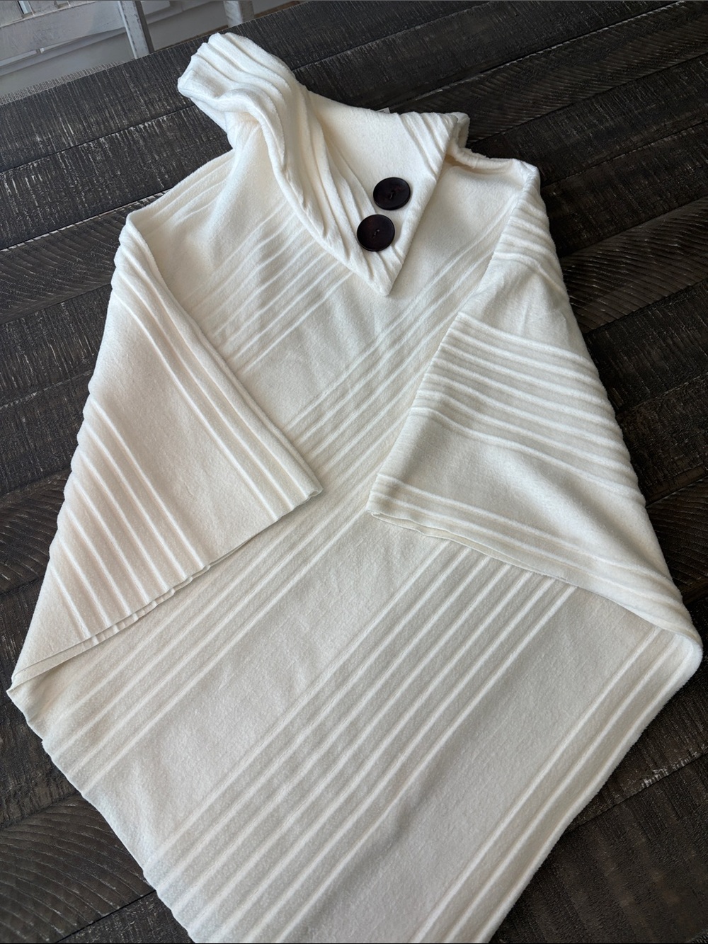 Le Moda Cream Ribbed Funnel Neck Pullover - Picture 3 of 4
